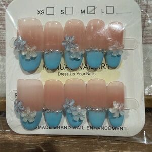 Pink and Blue Floral Nail Set nail art